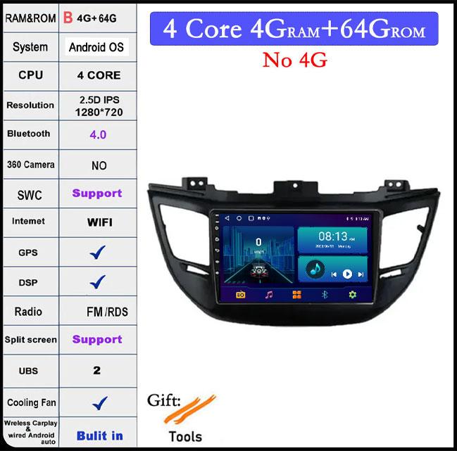 9 Lnch For Hyundai Tucson IX35 3 2015-2018 Android 14 Car Radio Multimedia Player 4G+wifi Video GPS DSP IPS Navigation