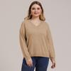 Autumn and Winter Plus Size Women's Solid Colour Simple Woven V-neck Pullover Jumper