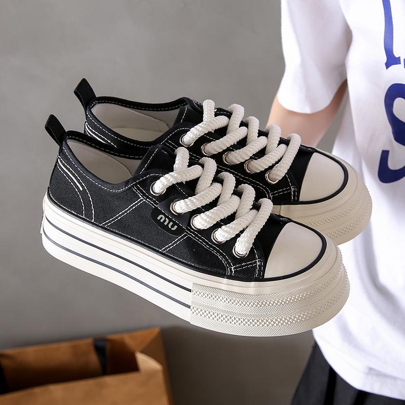 Fashion platform canvas shoes women's 2025 summer new Korean version fashion versatile small height increase casual white shoes