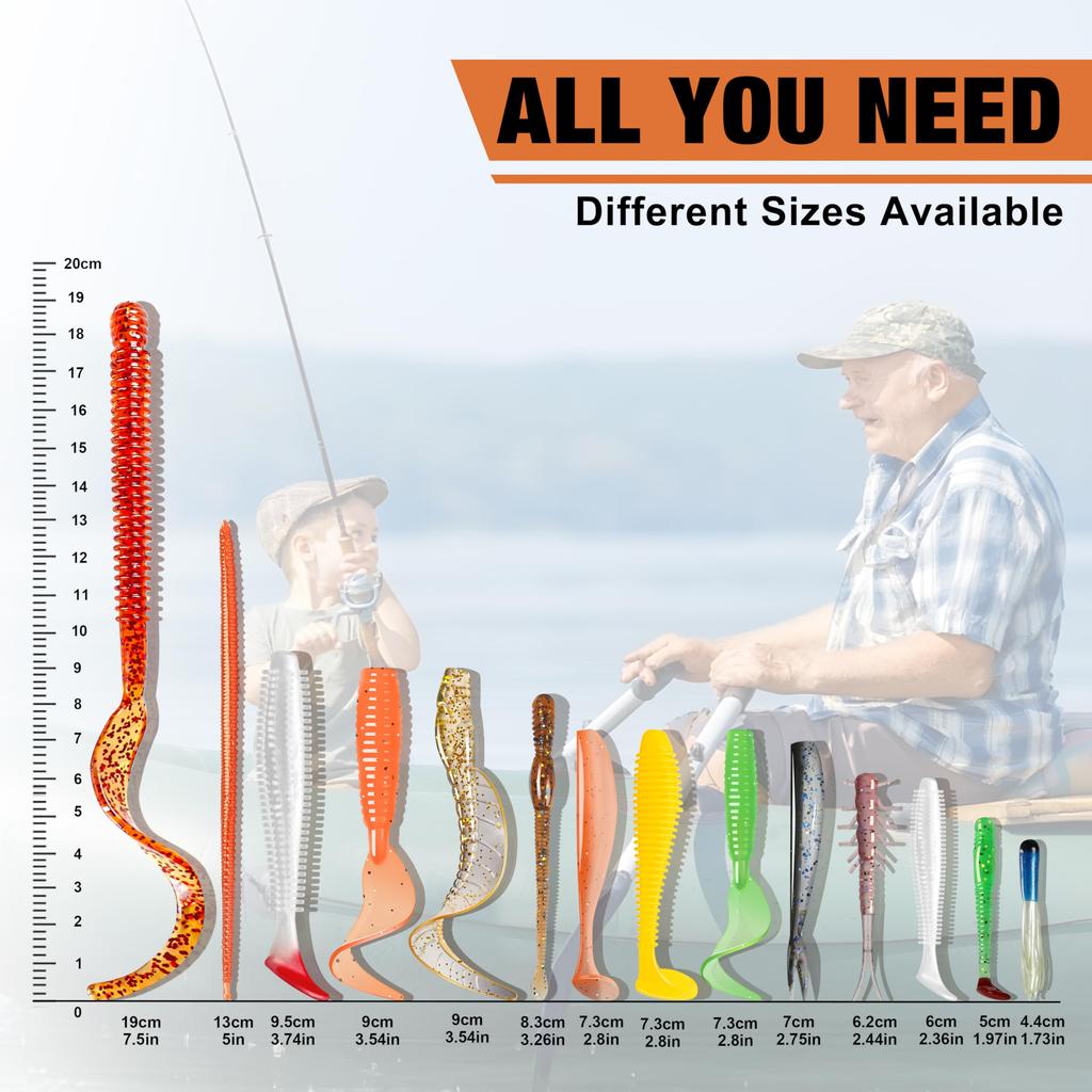 TRUSCEND Fishing Lure Bait Tackle: Fishing gear lure kit set including plastic worms, topwater lures, tackle box, etc.