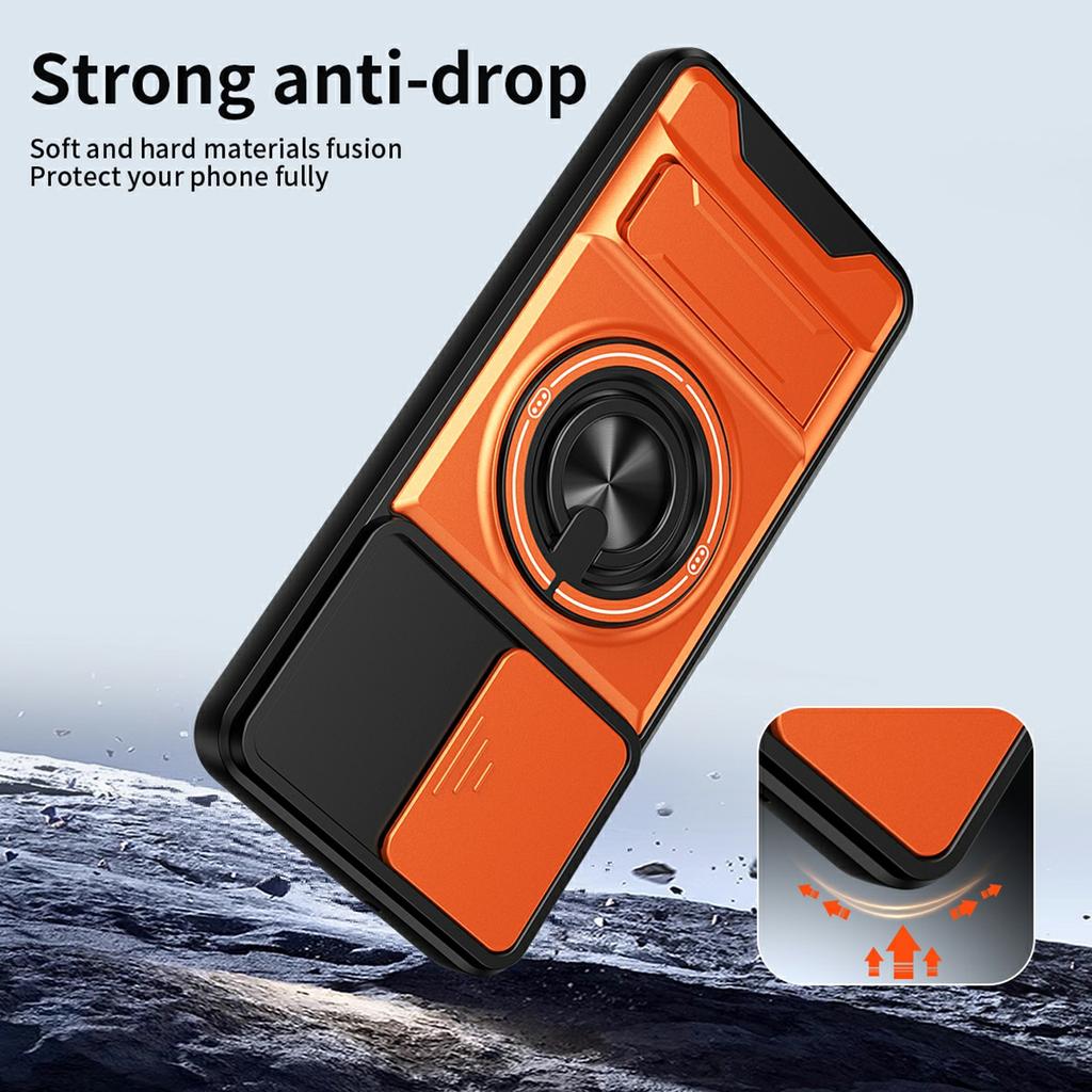 For Samsung Galaxy A07 4G Magnetic Case Ring Holder Foldable Kickstand TPU PC Phone Cover with Camera Lens Slider
