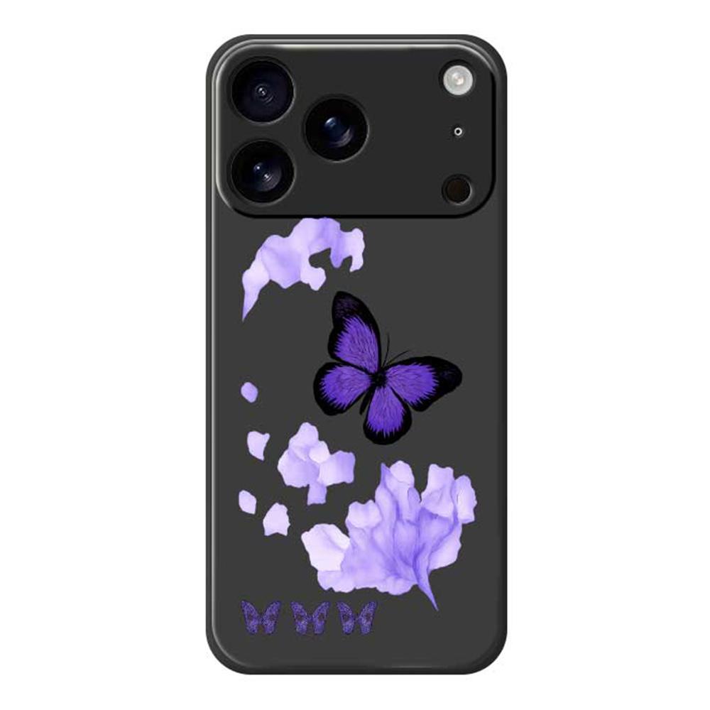 For iPhone 17 Pro Case Purple Butterfly Pattern Printing Straight Edge TPU Phone Back Cover