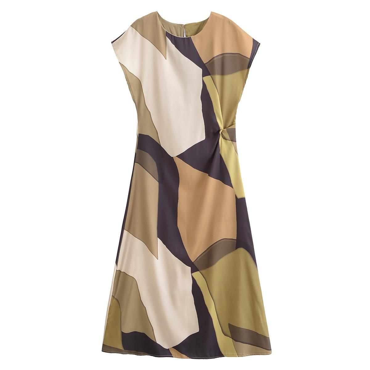 Spring 2026 Women s Elegant Printed Slim Fit Silk Satin Dress Large