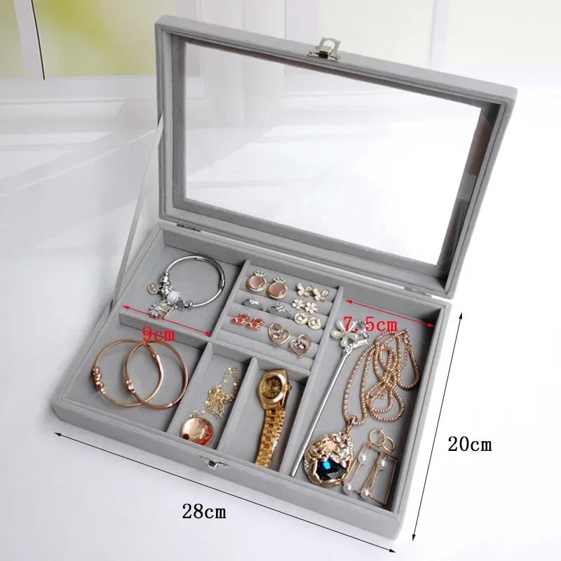 Flannelette Jewelry Box Velvet Glass Ring Earring Jewelry Display Organizer Box Tray Holder Storage Case Sorting Box