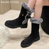 Fur Flats Suede Woman Mid Calf Boots Casual Warm Cozy Walking Shoes 2024 Winter Brand Fashion Short Plush Dress Mujer Zapatillas