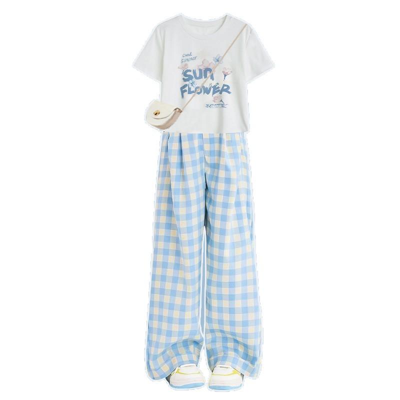 Pantalon à Carreaux Pour Filles Nouveau Pantalon Décontracté d'Été Coupe Ample Vêtements Pour Enfants Style Décontracté Ensemble de Pantalons Larges