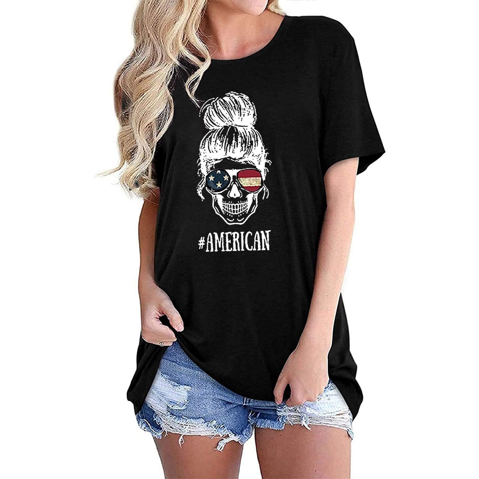 

Женские повседневные свободные топы с принтом на День независимости и круглым вырезом, футболка, блузка M чёрный