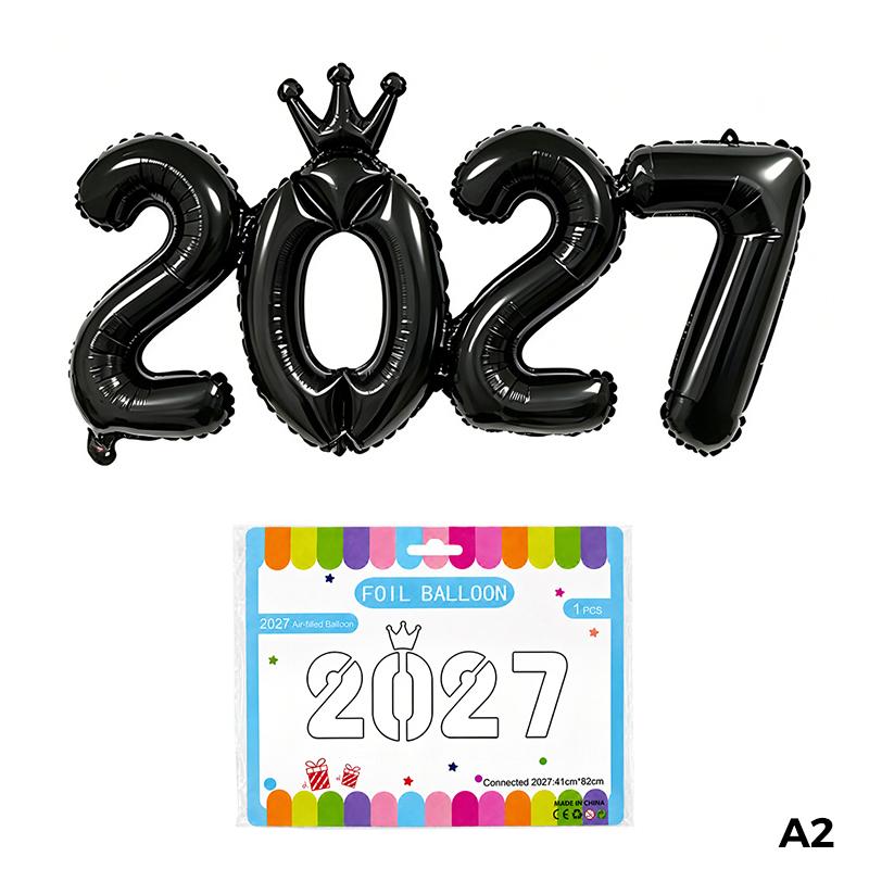 16 Inch Multicolor 2027 Number Balloons Crown Foil Inflatable for New Year Birthday Party Decoration