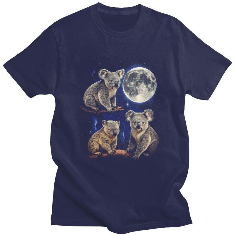 Men Three Moon Koalas T Shirts Streetwear Short Sleeves Pure Cotton Colthing Fashion Casual Design Graphic Tees Shirt