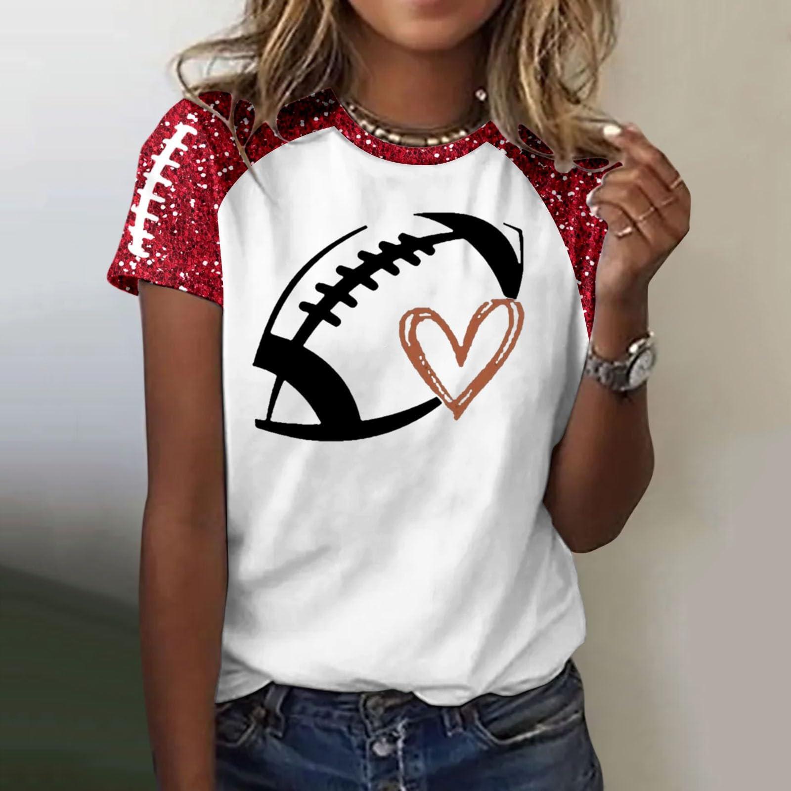 

Женская мода повседневный топ с круглым вырезом и коротким рукавом с принтом XXL красный