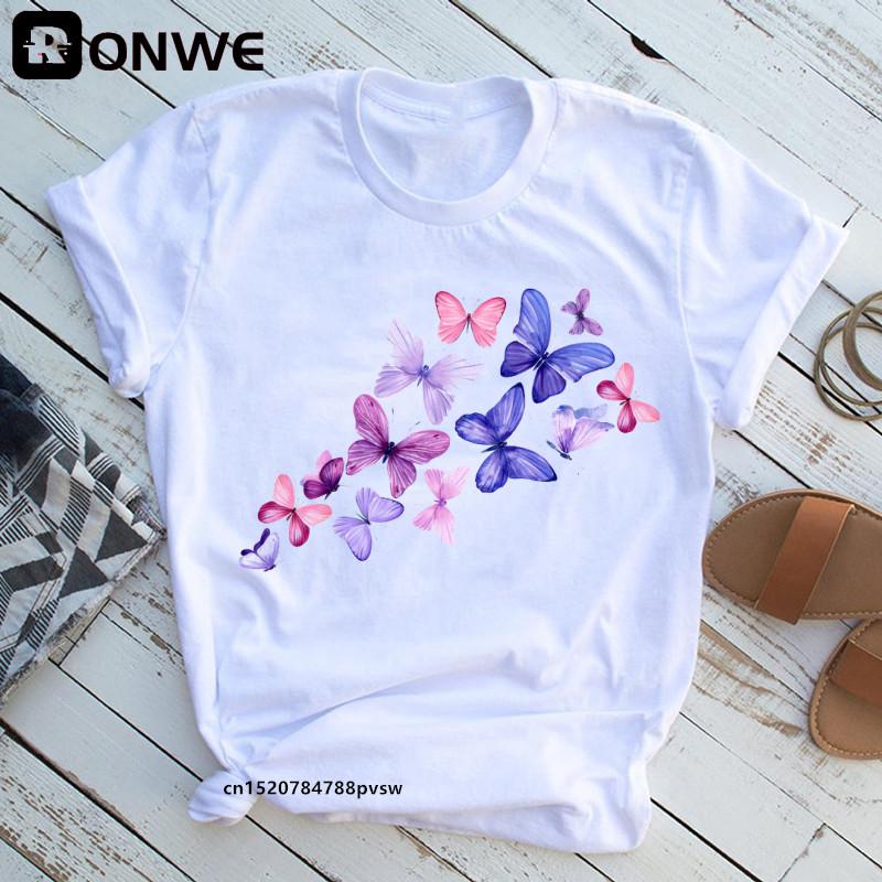Woman Butterfly Tree 3D Print Harajuku Summer Tshirts Casual Round Neck Short Slee Top T- Shirt