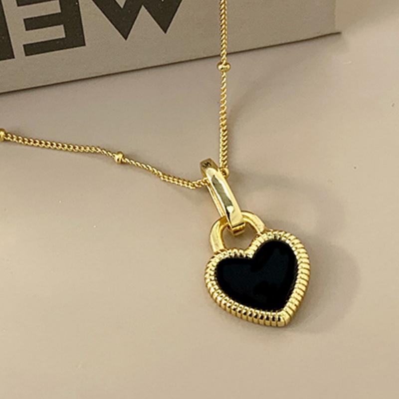 

CAOSHI Creativity White/Black Heart Shaped Pendant Necklace for Women Elegant Bridal Wedding Accessories Statement Jewelry Gifts 45cm