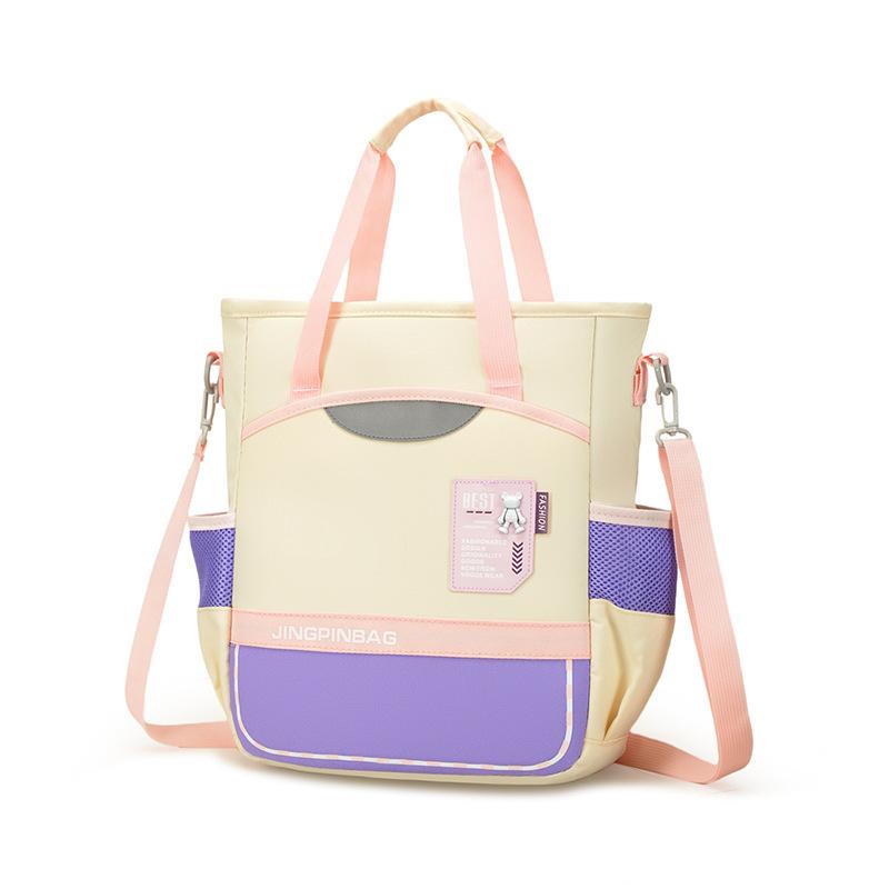 

Spacious And Adorable Childrens Tote Bag In Soft Colors For Art Supplies Books And OffWhite