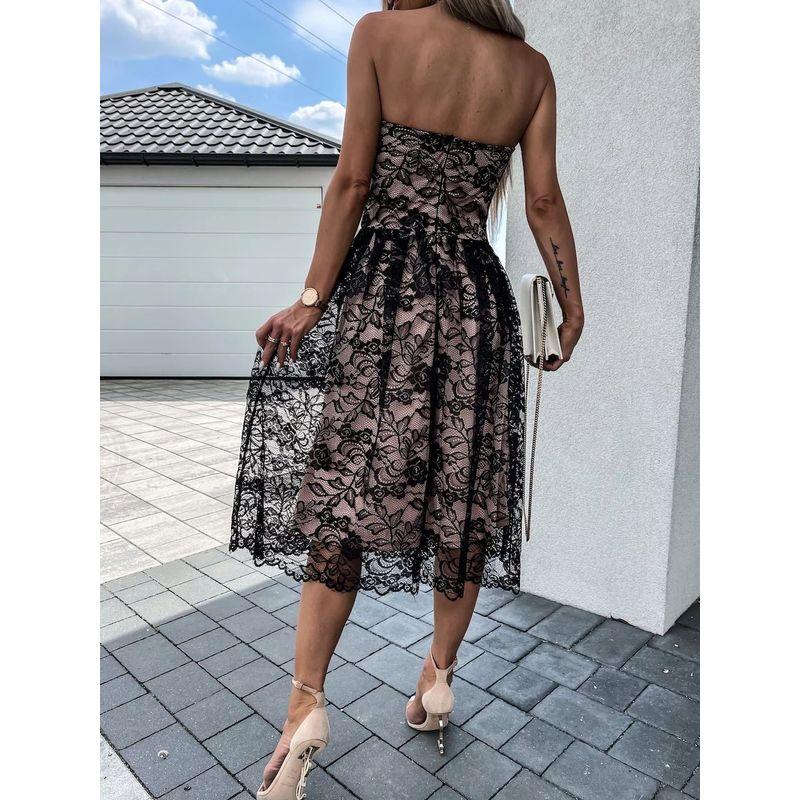 Sexy Off Shoulder Lace Dress Summer Sexy off-the-Shoulder Tube Top Lace Dress Large Swing Dress for Women