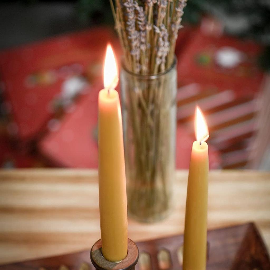 Natural Beeswax Taper Candles, DEYBBY Smokeless and Dripless Beeswax Candles, Long Lasting Burning, Nontoxic, 8 Inch, 6 Pack