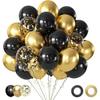 50 Pcs Black and Metallic Gold Balloons 12 Inch Black and Gold Confetti Balloon Party Decorations for Birthday, Graduation, New