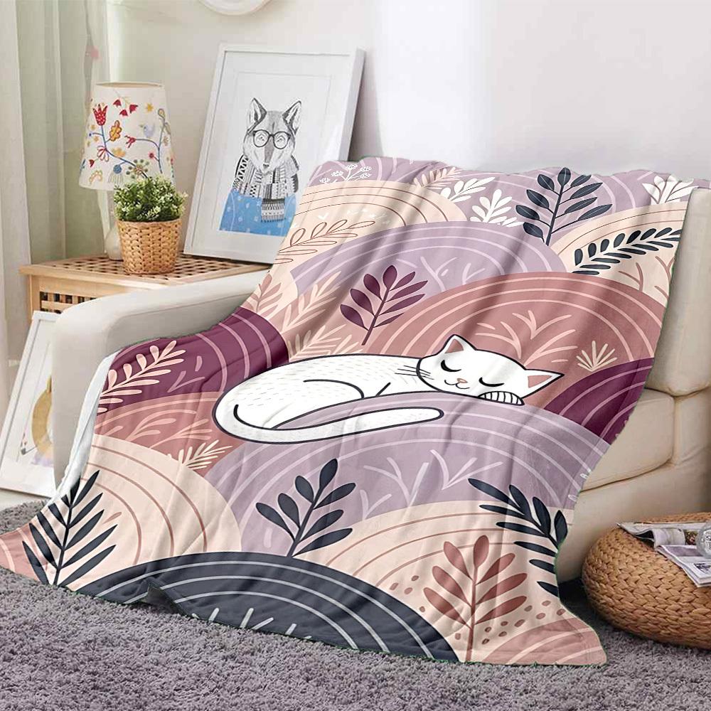 1pc Cat Garden Lightweight Flannel Blanket, Comfortable and Warm Blanket, for Office and Camping Sofa Bed, Livingroom102