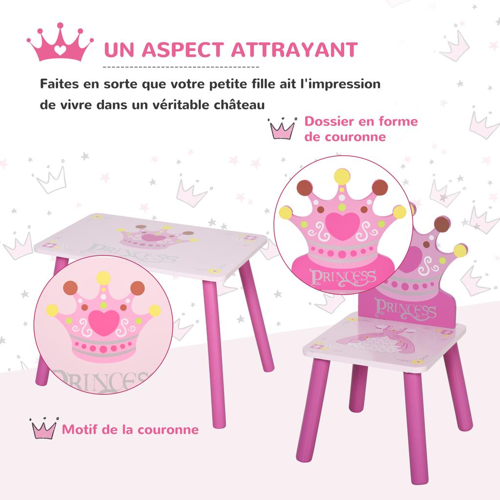3 Stück Kinder- und Tisch-Stuhl-Set Prinzessin & Krone Thema Hausmöbel Schönes Geschenk 2-4 Jahre Rosa
