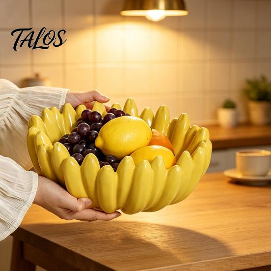 Köksbänksorganisatör Keramisk Bananfruktsskål, Handmålad Stabil Bas Dekorativt Snacks Unik Inflyttningspresent Bricka, Stor Kapacitet