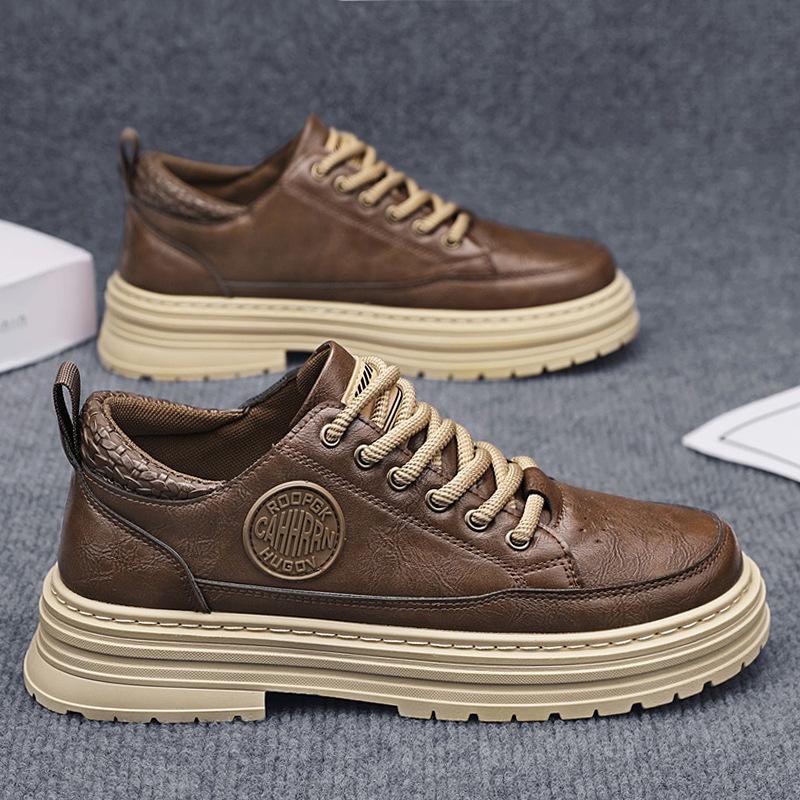 thick-soled tooling leather shoes men's casual shoes low-top Martin boots leather surface waterproof breathable board shoes sports men's shoes