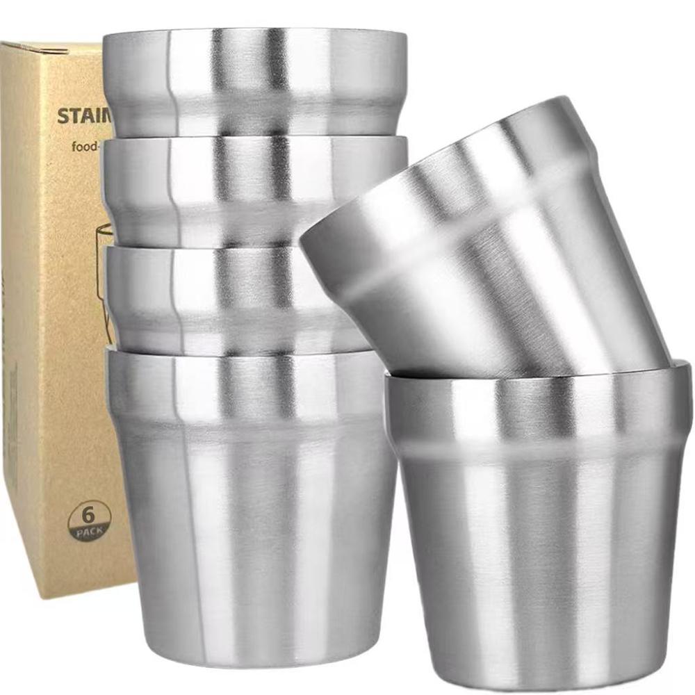 175ml Stainless Steel Double Walled Cups Stackable Set of 6 Coffee Cup Tea Chilling Beer Glasses for Home Travel Camping