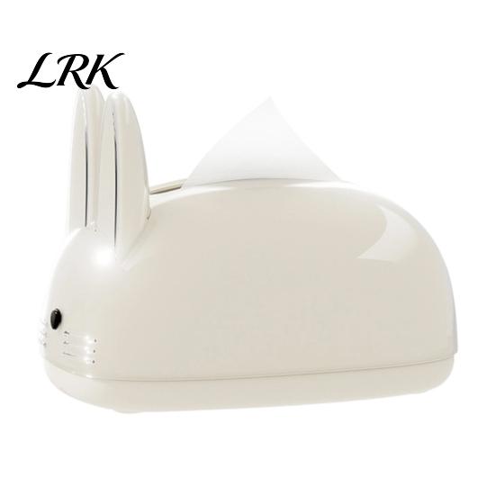 Bedroom Bedside Table Accessory Cute Rabbit Shape Tissue Box, Decorative Plastic Facial Dispenser, Round Bunny Ear Box Cream Style Napkin Case