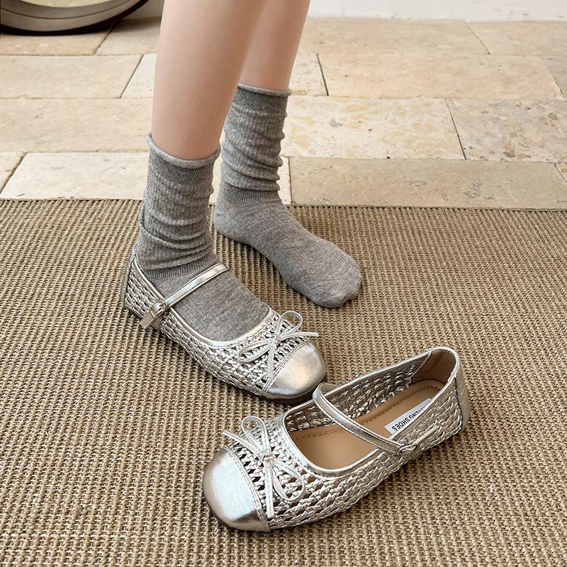 Retro silver flat Mary Jane shoes summer skirt non-slip cool single shoes