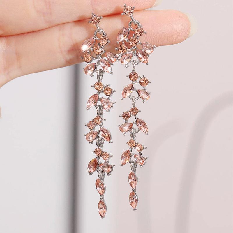 Exquisite French Rhinestone Geometric Tassel Dangle Earrings