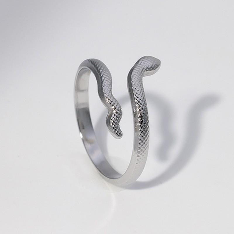 Gold-Plated Snake-Shaped Titanium Steel Adjustable Ring for Women - Retro, Colorfast, European & American Fashion.