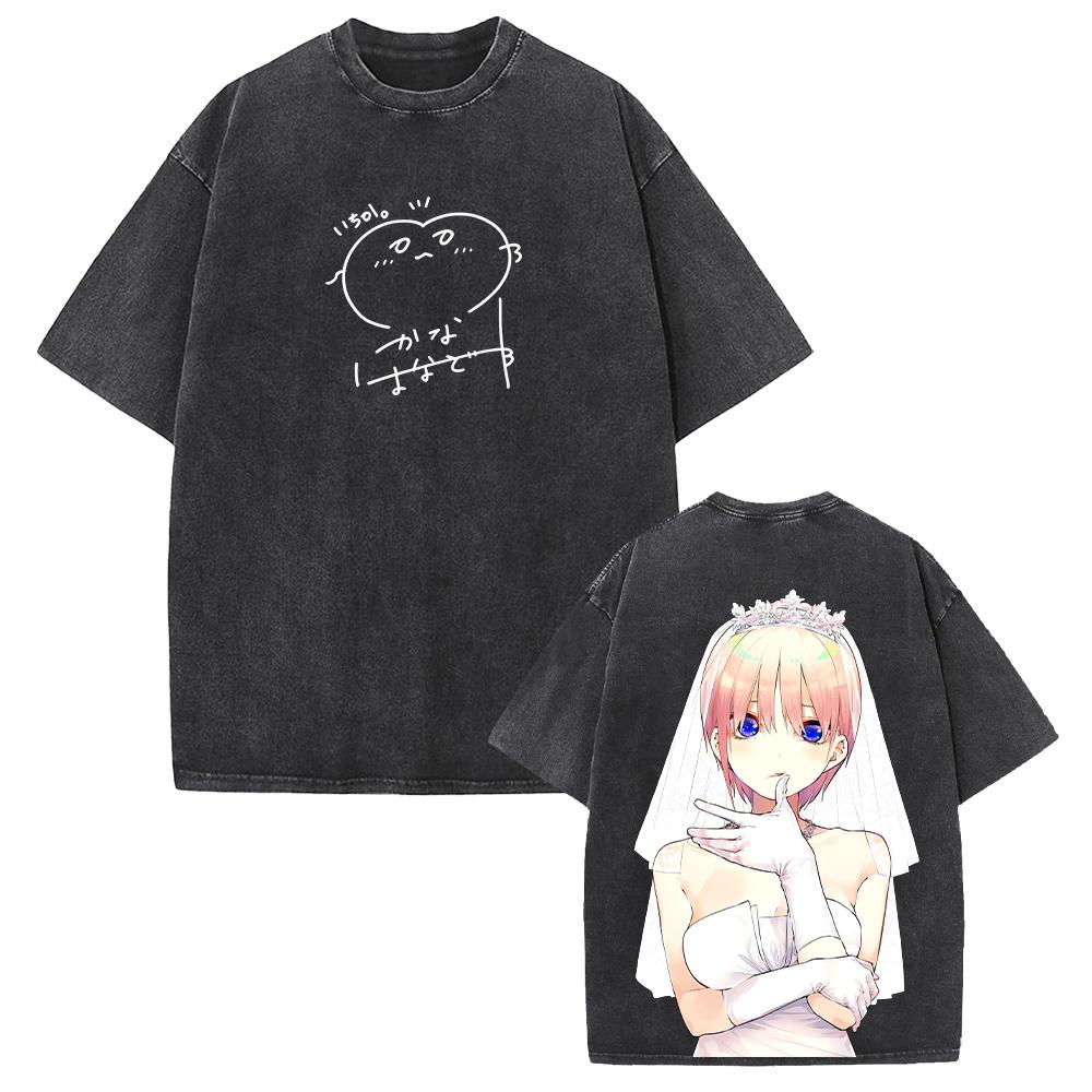 The Quintessential Quintuplets Ichika Kawaii Print Tee Men Women Washed Cotton T-shirts Manga Casual T Shirt Short Sleeve Tshirt