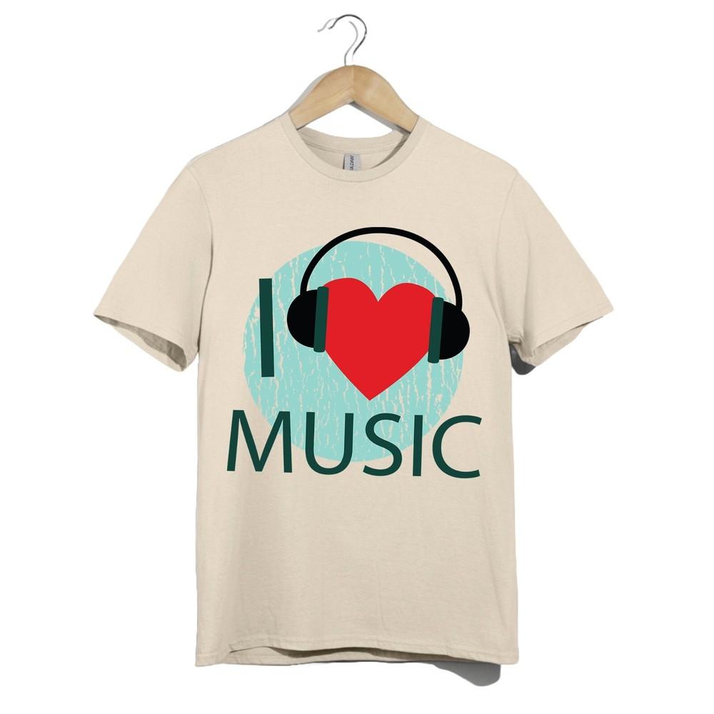 

I Love Music T-Shirt –Retro Headphones Heart Graphic Tee for Music Lovers Unisex XL