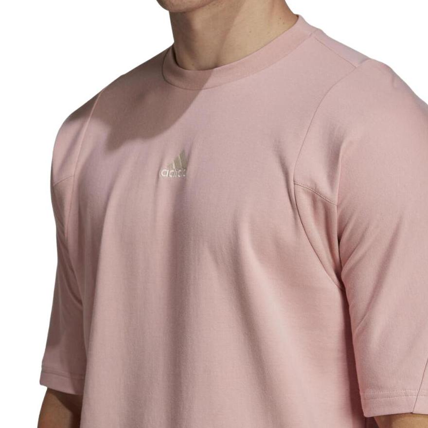 Adidas Solid Logo Print Casual Crew Neck Short Sleeve T-Shirt Men Tops Light-Pink HB6598