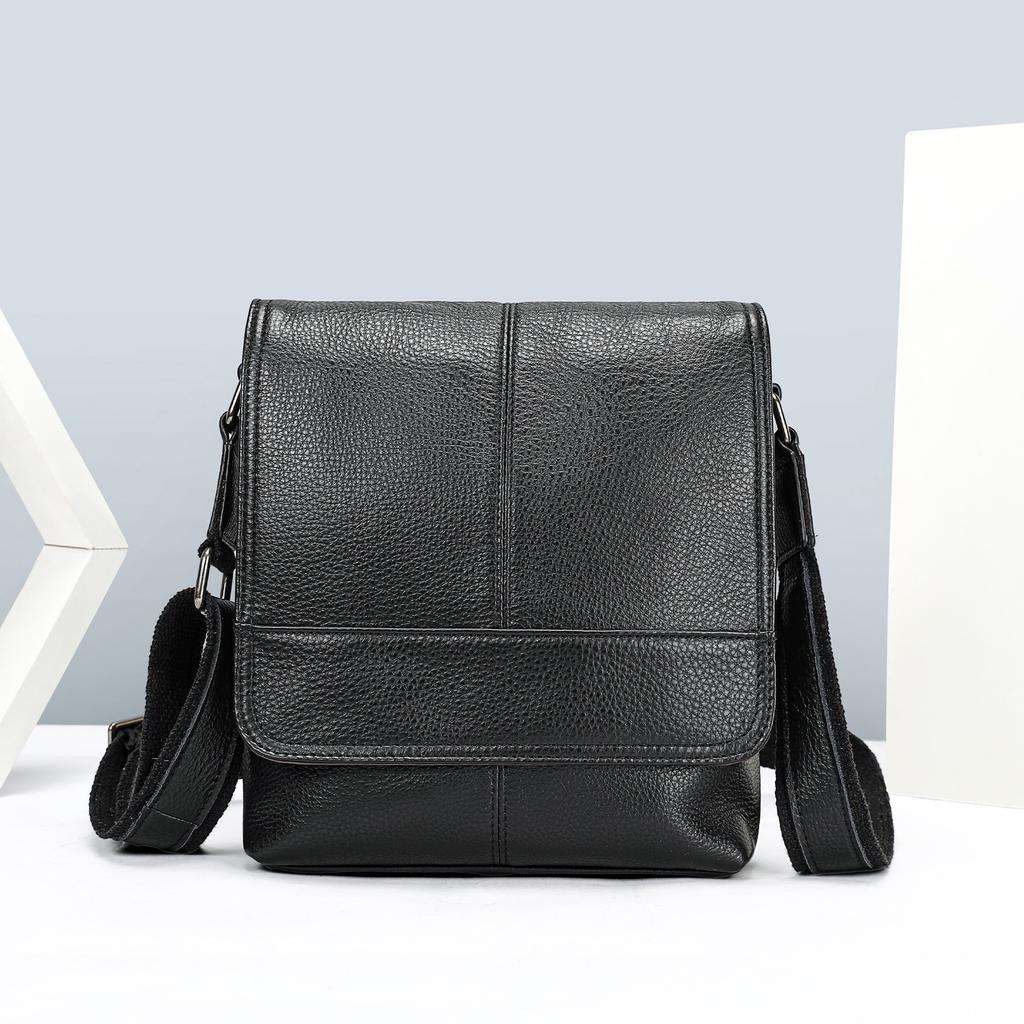 Pánská taška z pravé kůže Pánská crossbody taška Velkokapacitní Klopové zapínání Trendy Jednoramenní taška