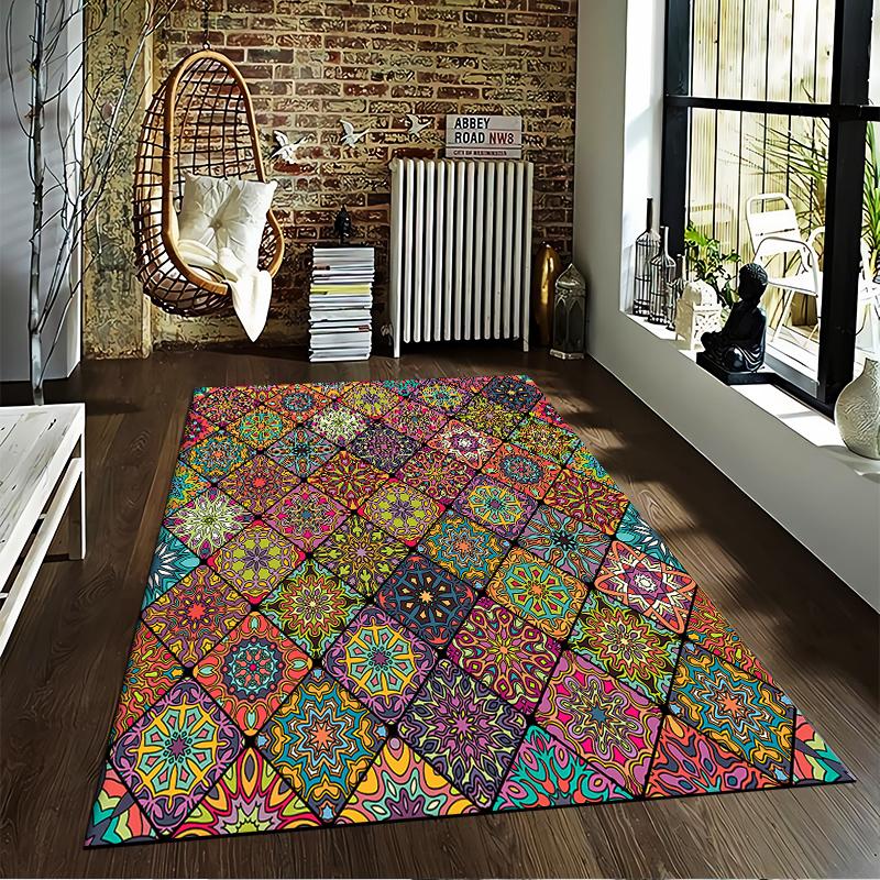 Colorful Geometric Pattern Rug for Vibrant Spaces Suitable for use as an anti-slip game mat for living room and bedroom sofas