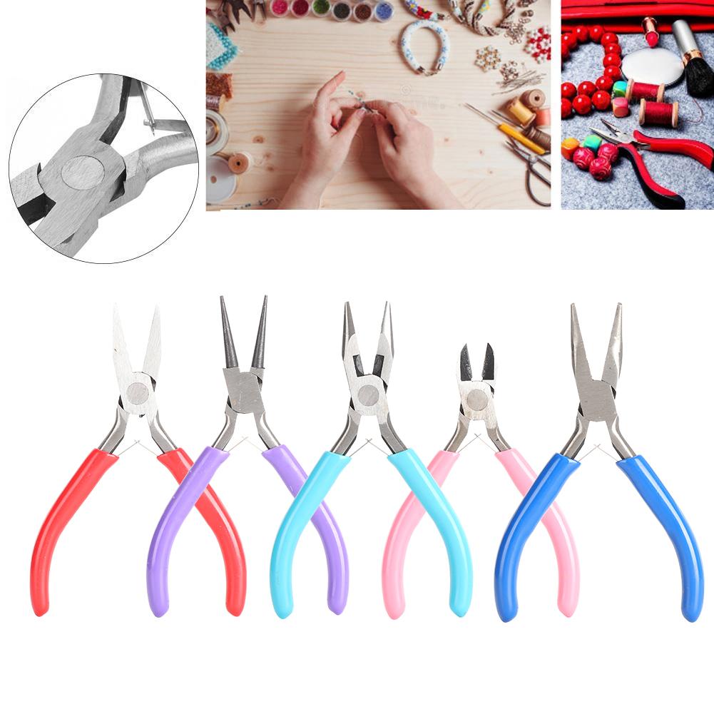 5pcs Mini Pliers Jewellery Making Pincers Flat Long Toothless Nose Clamp Wires Cutter Hand Tool