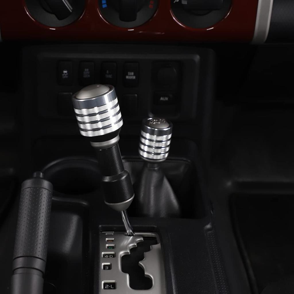 Gear Shift Knob Head Trim Cover Gear Shift Decoration Shifter Headcover Carbon Fiber Decoration Fit Toyota FJ Cruiser 2007-2021 (Silver)