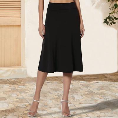 Women's Knee Length Skirt Summer Casual High Waisted Flared A-Line Skirt Stretchy Simple Foldover Midi Skirt