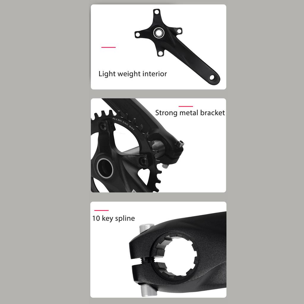 Bike Crankset 34T Chainring Sprocket Aluminium Alloy Hollow Integrated CNC Light Weight Bike Parts for MTB