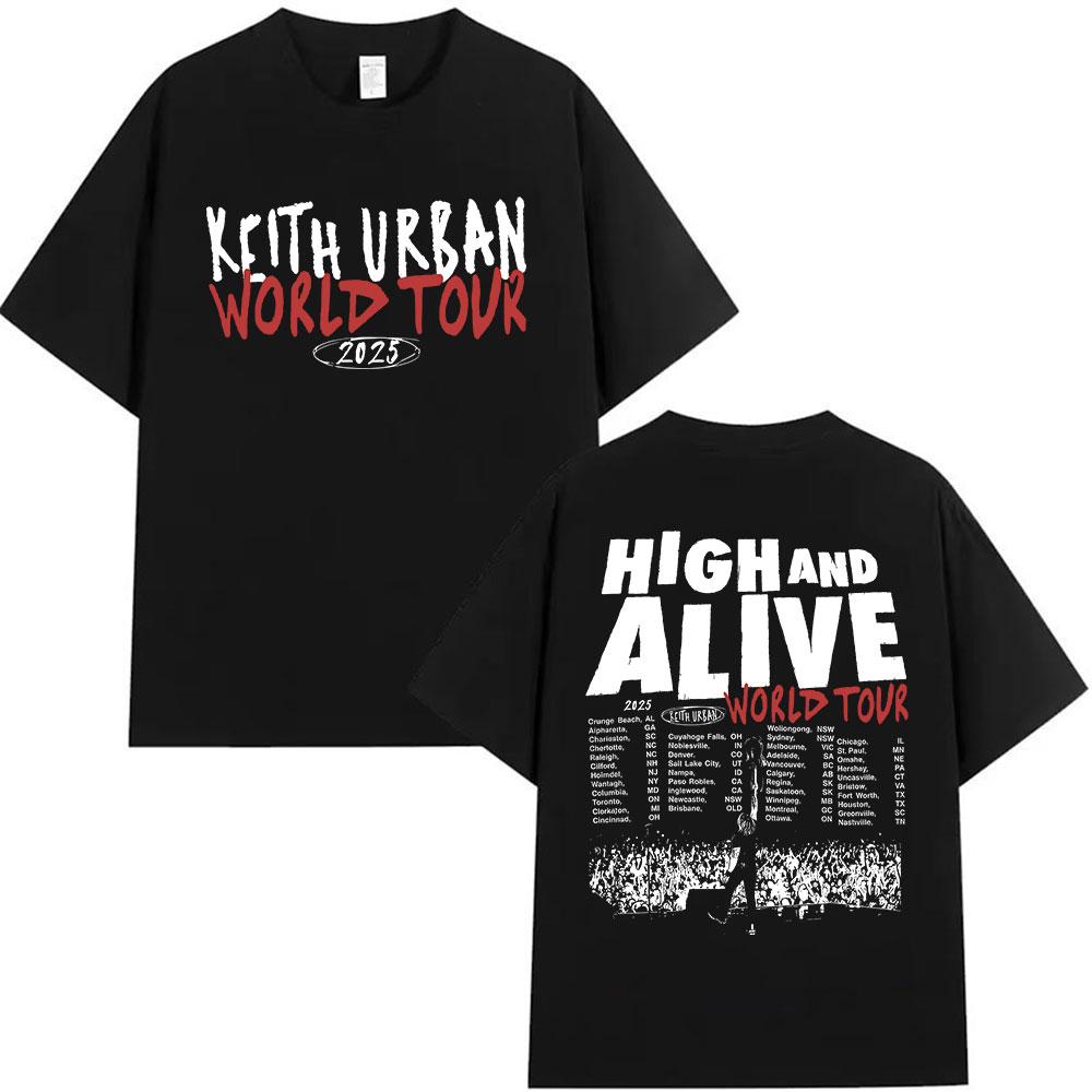 Keith Urban High and Alive Welttournee 2025 T-Shirt Herrenkleidung Hip Hop Kurzarm-T-Shirts Vintage Oversize Baumwoll-T-Shirt