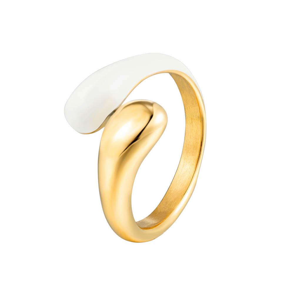 

Кольцо-капля с покрытием из 18-каратного золота: Красочный титановый браслет открытого дизайна с отделкой капельным маслом для женщин Size 9 белый