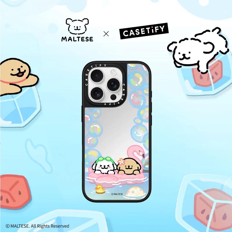 CASETiFY Зеркальный чехол для телефона Magsafe Бассейн с пузырьками с мальтийской собачкой iPhone 15 Pro Max