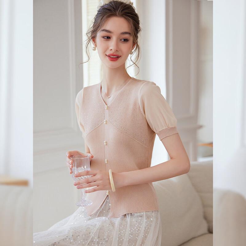 Women s V-Neck Slim Fit Short Sleeve Knit Top M