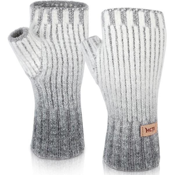 MCTi Winter Gloves Women, Warm Knitted Fingerless Mittens