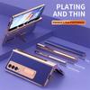 Fully Protected Electroplated PC Leather Bracket Hinge Phone Case For Samsung Galaxy Z Fold 5 4 3 2 Screen Protector With S Pen