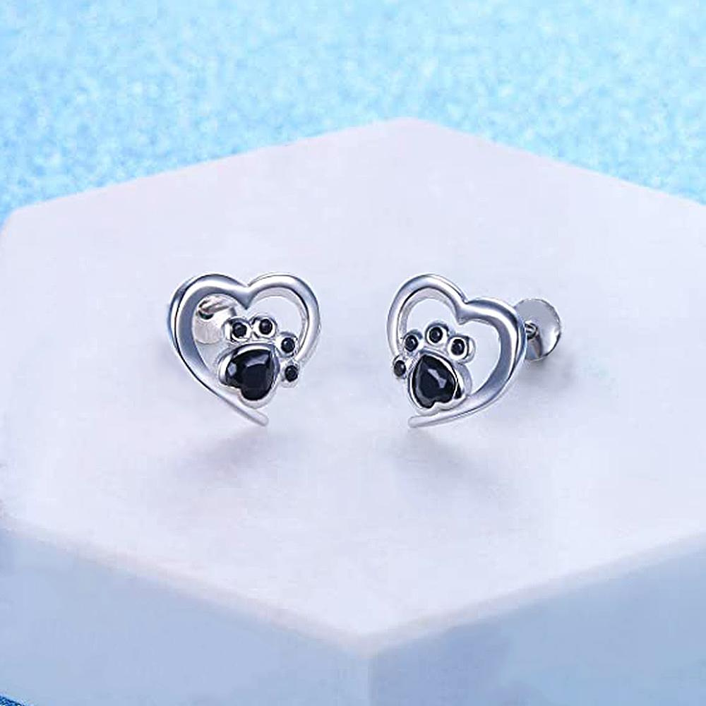 Huitan Cute Animal Cat Dog Footprints Shape Stud Earrings for Women Zinc Alloy Color Heart Love Earrings Fashion Versatile Zircon