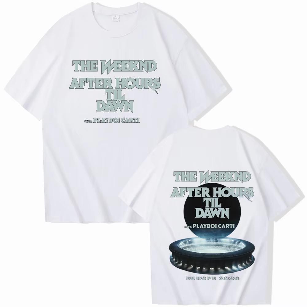 The WEEKND trasa After Hours Til Dawn Europe Tour 2026 Styl Harajuku Krótki rękaw Okrągły dekolt Codzienny T-shirt Prezent dla miłośników muzyki
