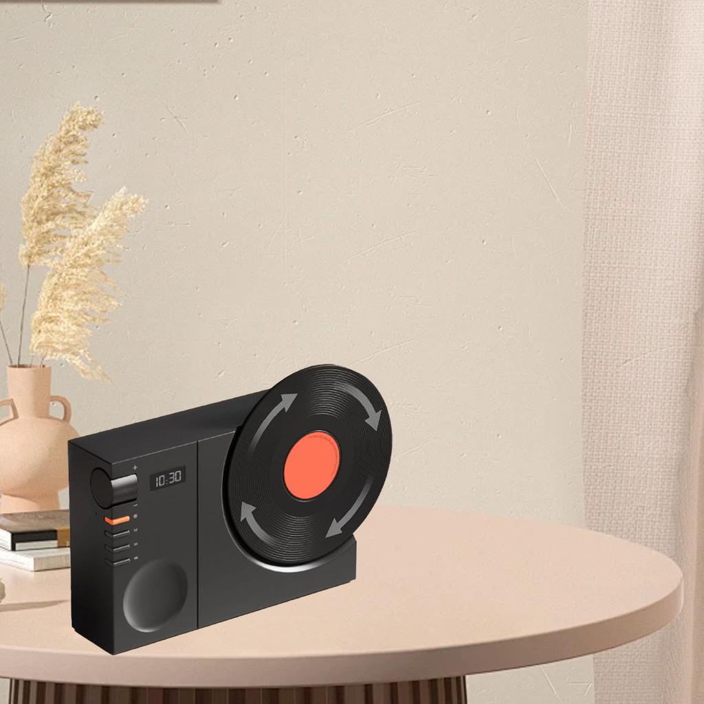 Retro Record Player   Speaker Wireless Miniature Speaker Portable Desktop Speaker Ornament with Memory Card Clock USB Charging for