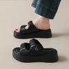 CRLAYDK Platform Slide Sandals for Women Beach Fold Summer Causal Thick Sole Soft Leather Open Toe Slip on Slippers