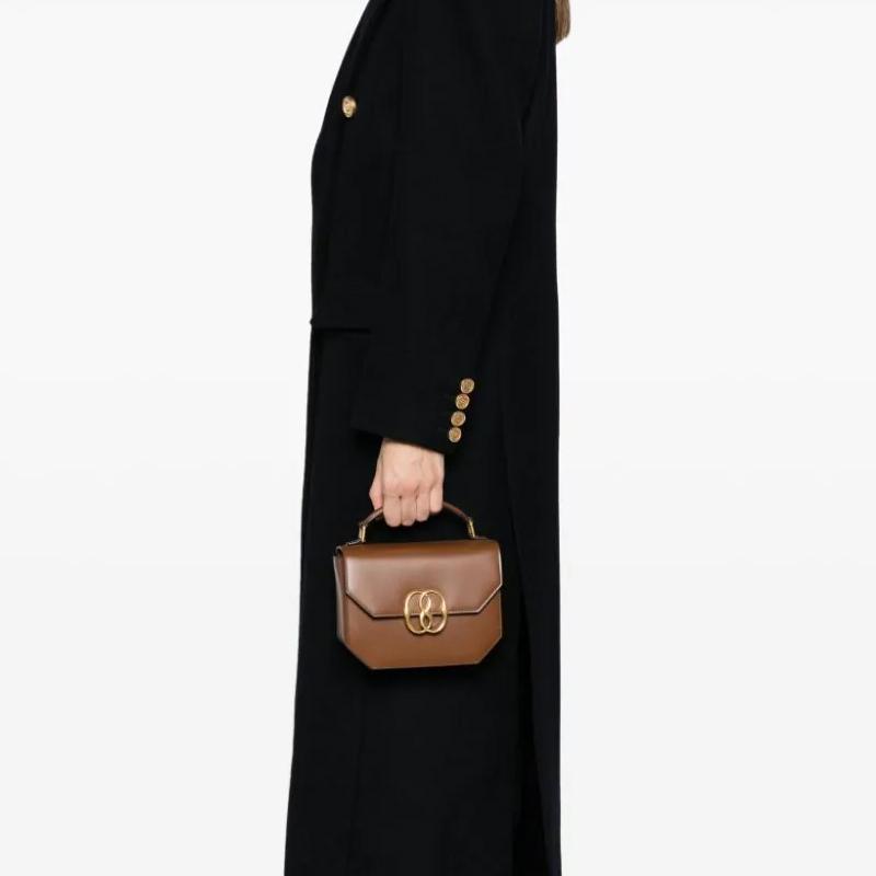 Bally Emblem Solid Color Glossy Logo Magnetic Buckle Flap Gold Hardware Leather Square Shoulder Crossbody Handbag Mini Women Handbag Brown 6304713