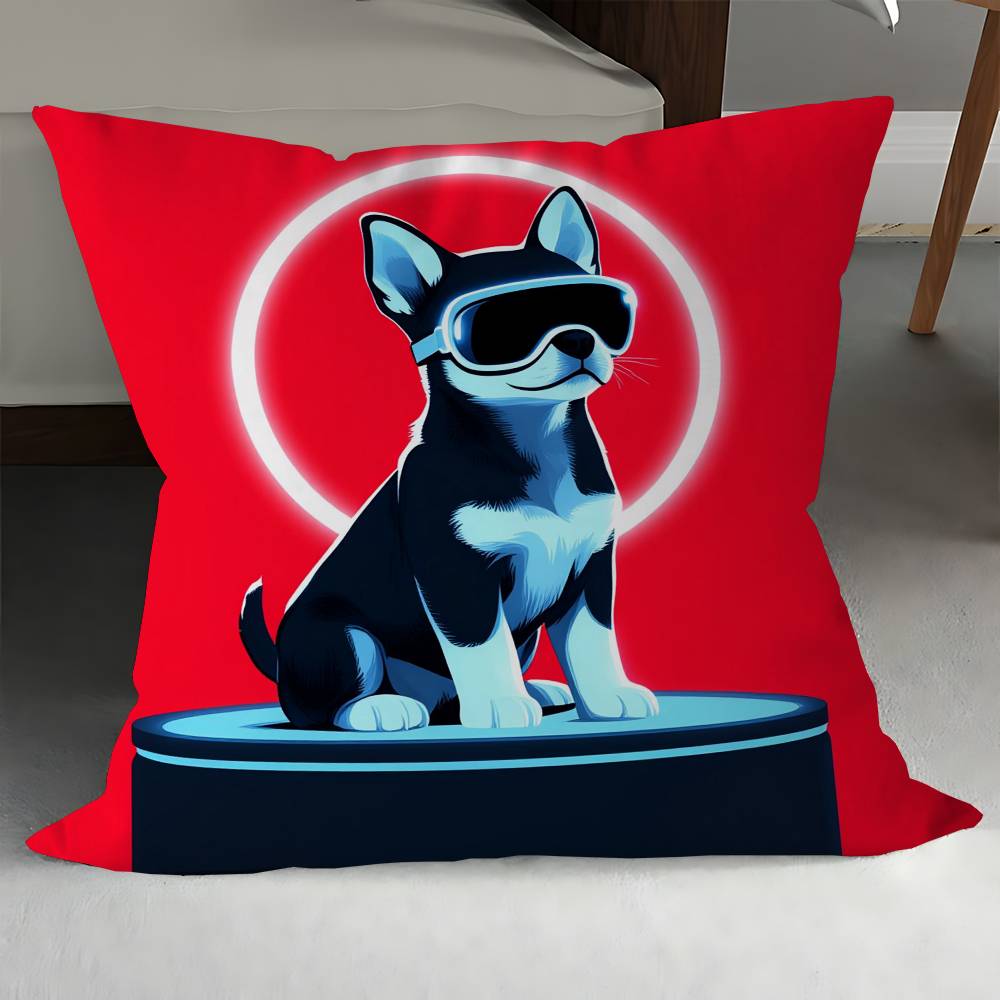 

Милый щенок в мультяшном стиле с большими круглыми глазами, вышитый, счастливый дракон, наволочка, чехол на подушку для дивана, украшение для комнаты, подарок 12x12Inch